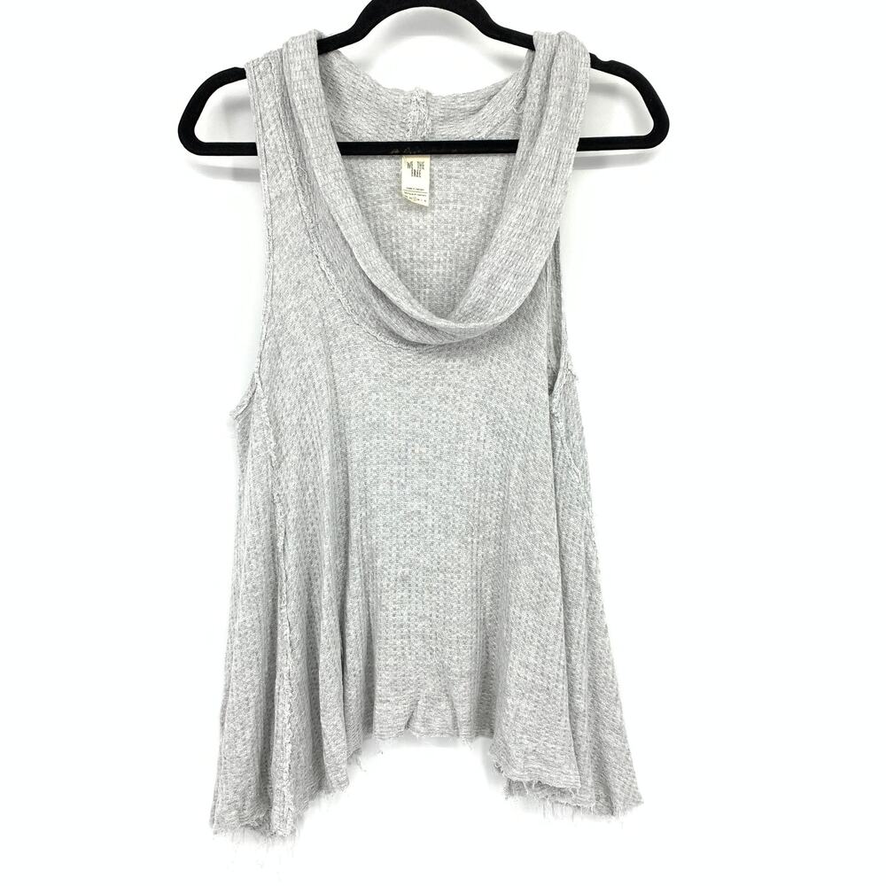 We The Free Cowl Neck Tank Womens Sz S Waffle Knit Heather Gray Sharkbite Hem